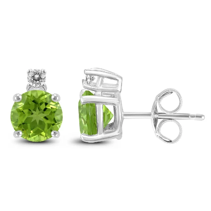 Marquee 14K White Gold 5MM Round Peridot and Diamond Earrings