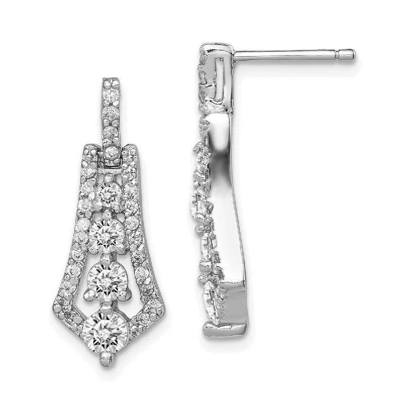 Curata 925 Sterling Silver Polished Post Earrings CZ Cubic Zirconia 26x10mm Journey Earrings