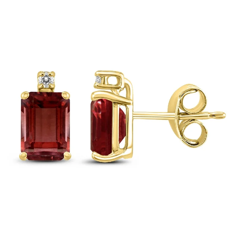 Marquee 14K Yellow Gold 8x6MM Emerald Shaped Garnet and Diamond Earrings