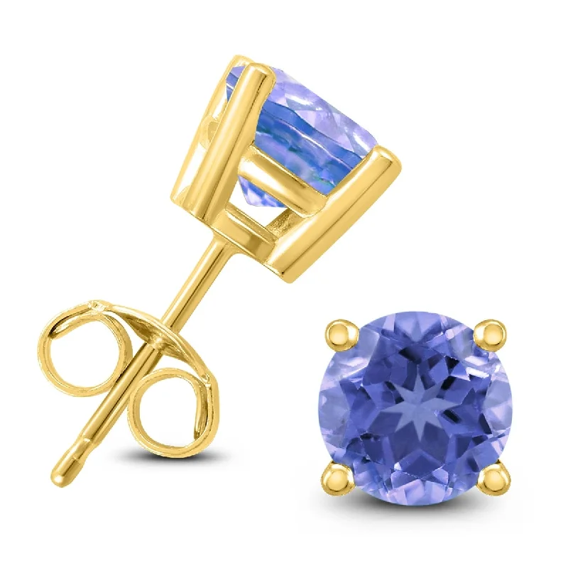 Marquee 14K Yellow Gold 4MM Round Tanzanite Earrings