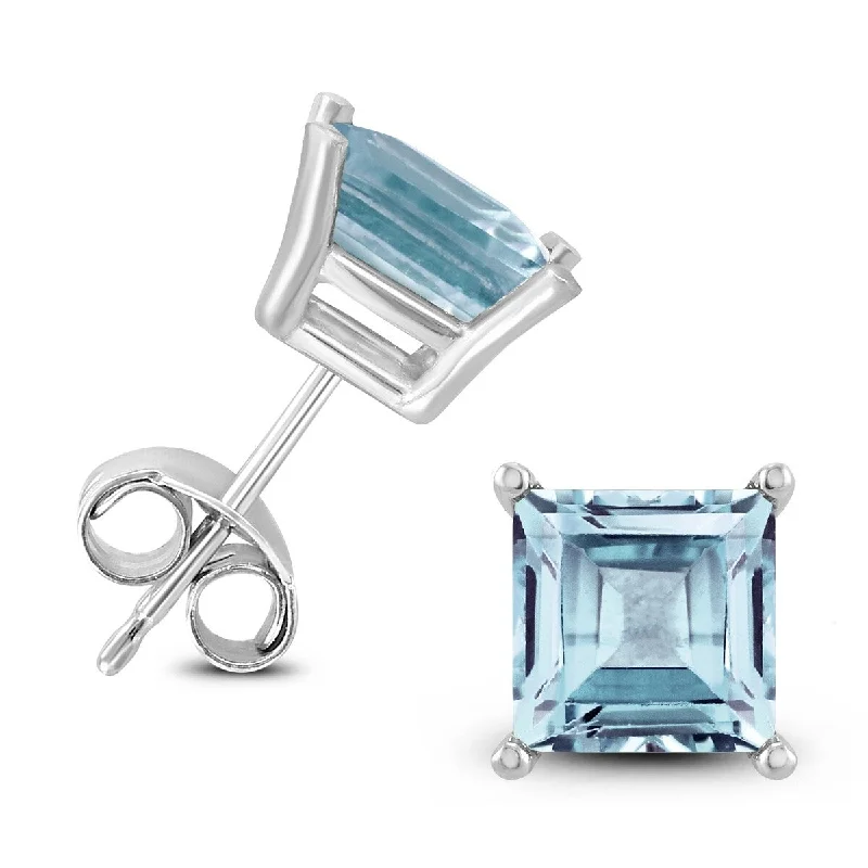 Marquee 14K White Gold 6MM Square Aquamarine Earrings