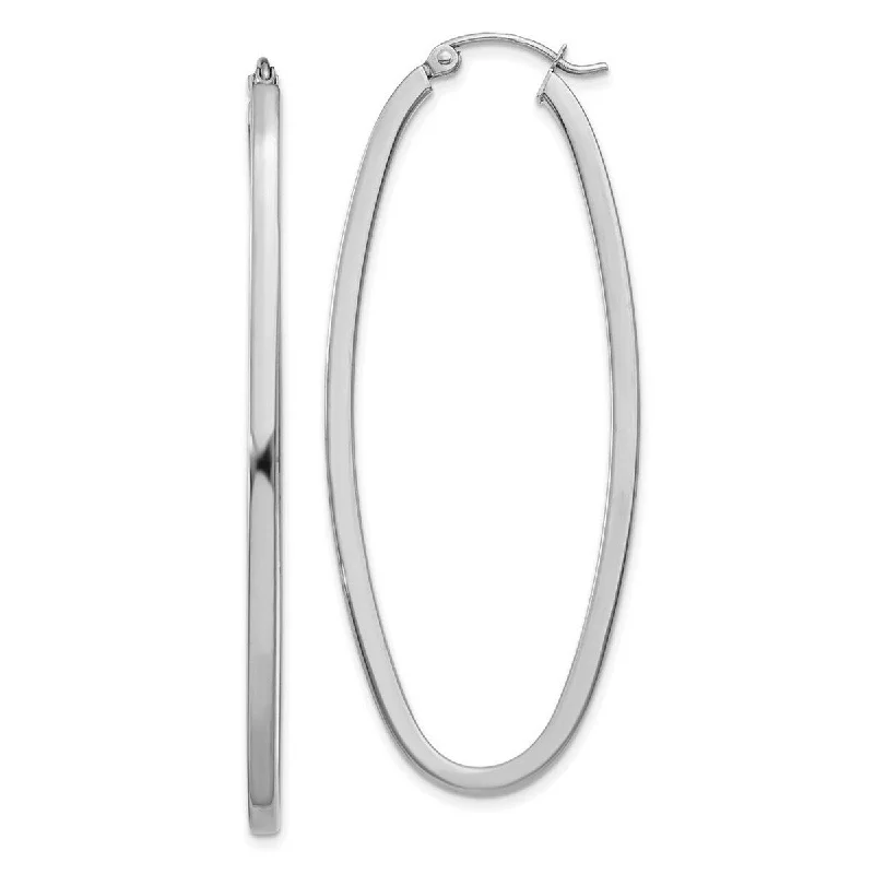 Curata 14k White Gold Polished tube 2x53mm Large Oval Hoop Earrings