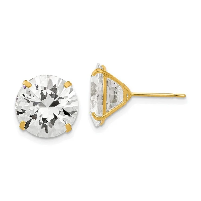 Curata 14k Yellow Gold Polished 11mm Round CZ Cubic Zirconia Post Earrings