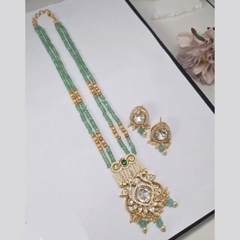 Aamrapali Gold Plated Polki Kundan Pearl And Beads Long Necklace Set