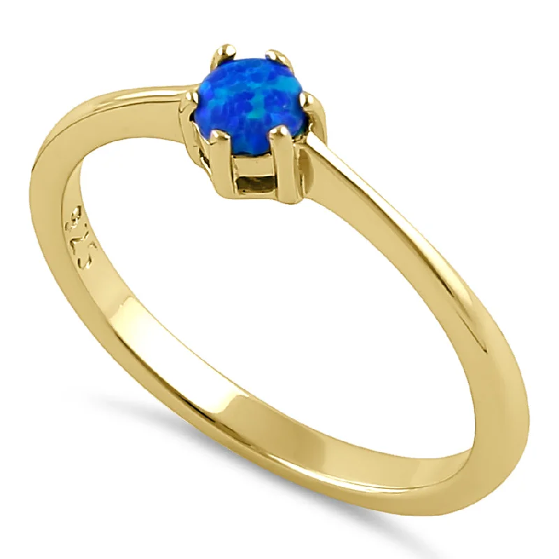 Sterling Silver Gold Plated Round Blue Lab Opal Ring