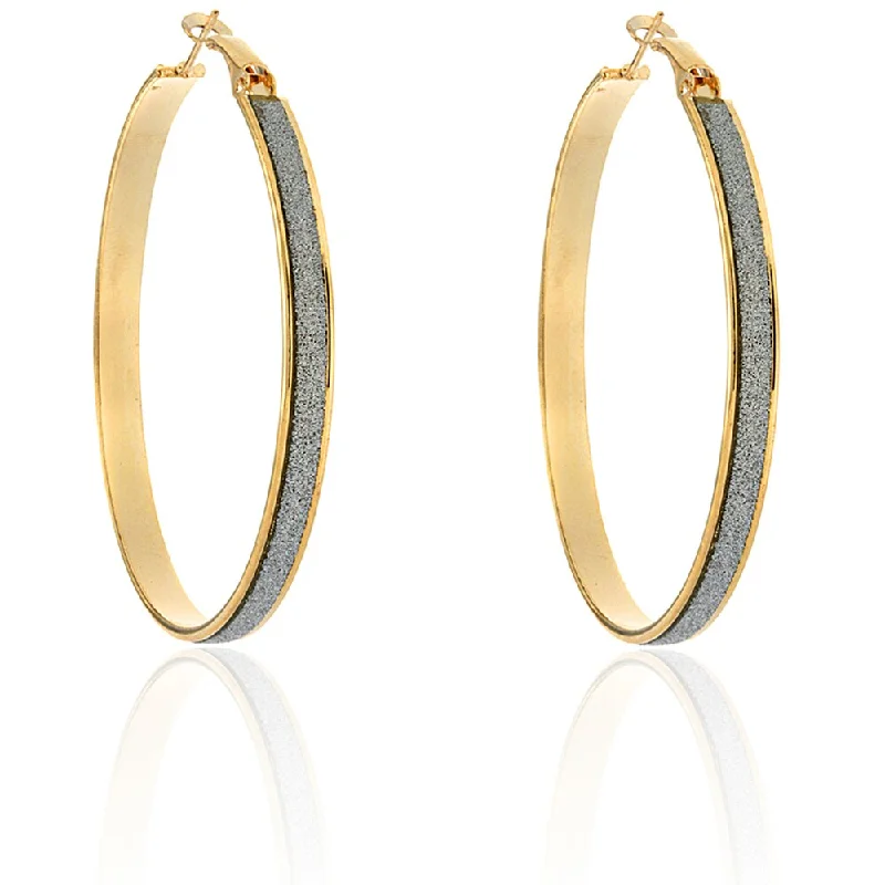 Dolce Giavonna Large Goldtone Glitter Hoop Earrings