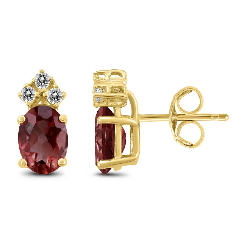 Marquee 14K Yellow Gold 6x4MM Oval Garnet and Diamond Earrings