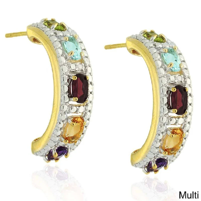 Dolce Giavonna 18k Gold Overlay Gemstone and Diamond Accent Earrings