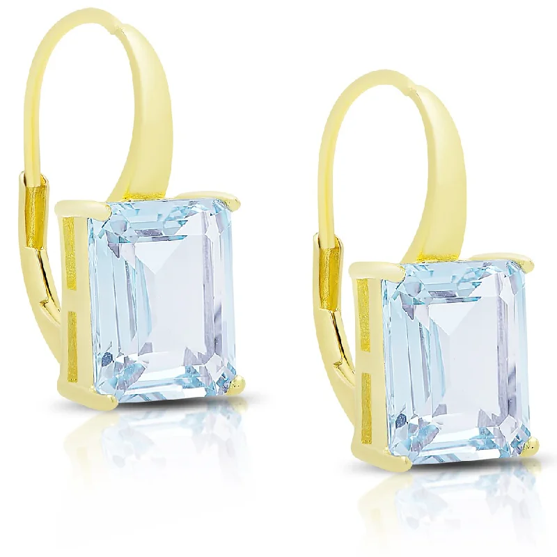 Dolce Giavonna Gold Over Sterling Silver Blue Topaz Square Leverback Earrings