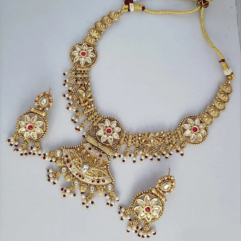 Rani Sati Jewels Gold Plated Kundan Stone And Pearls Necklace Set