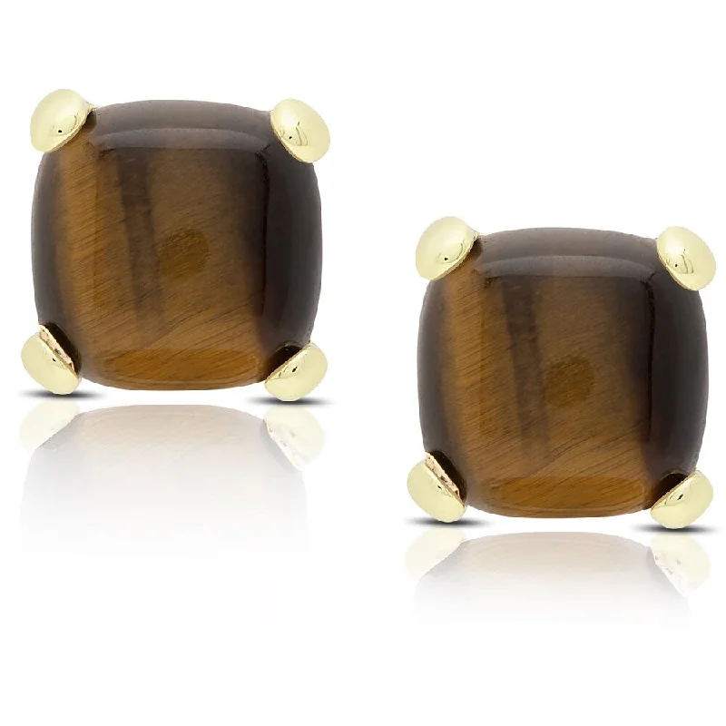 Dolce Giavonna Gold Over Sterling Silver Cushion-cut Tiger's Eye Stud Earrings