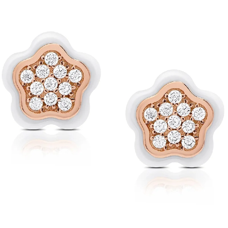 Samantha Stone Sterling Silver Cubic Zirconia Ceramic Flower Earrings