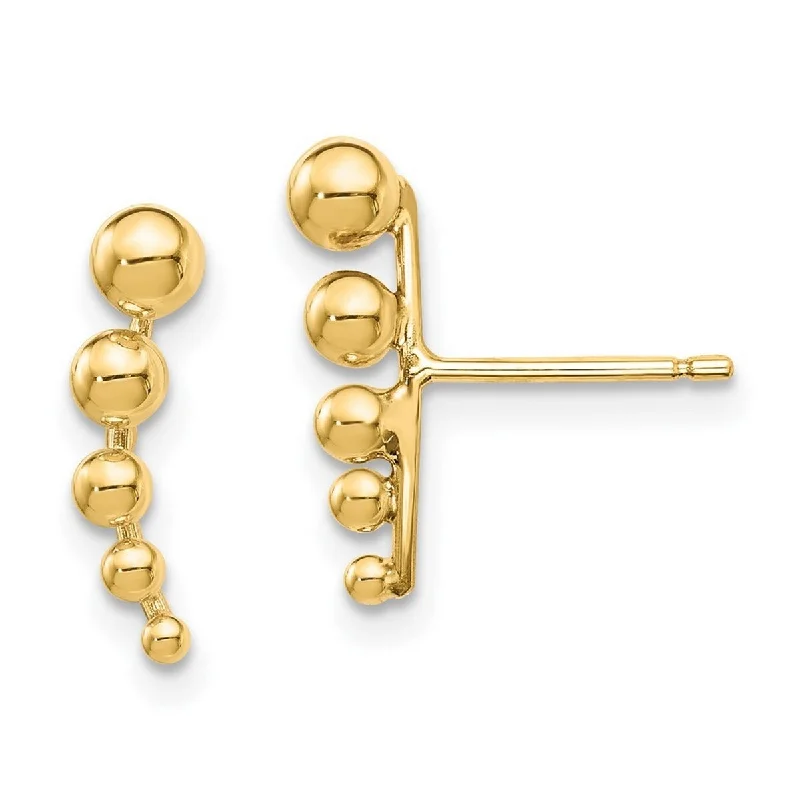 Curata 14k Yellow Gold Graduated Ball Post Earrings - 13.85mm long