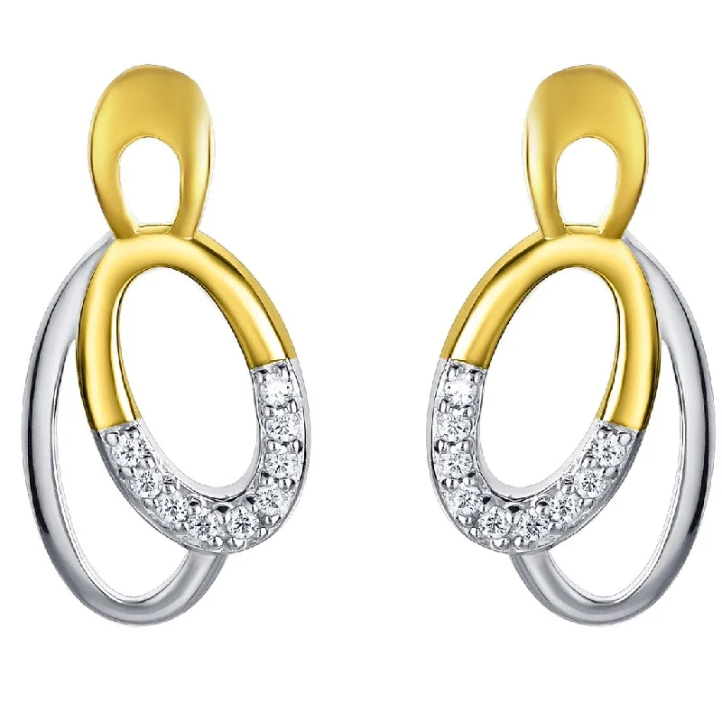 Two-Tone Sterling Silver Cubic Zirconia Eternity Hoops Earrings