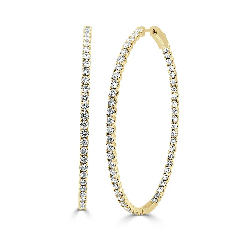 Joelle Diamond Oval 3.65 CT TDW Hoop Earrings 2" Inch 14K Yellow Gold