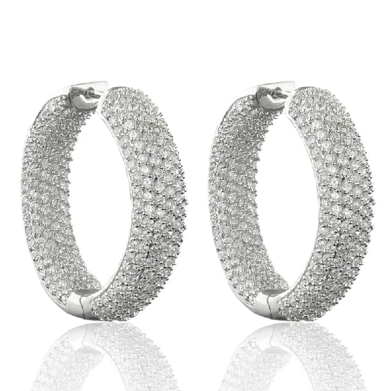 Dolce Giavonna Silverplated Cubic Zirconia Inside-out Hoop Earrings