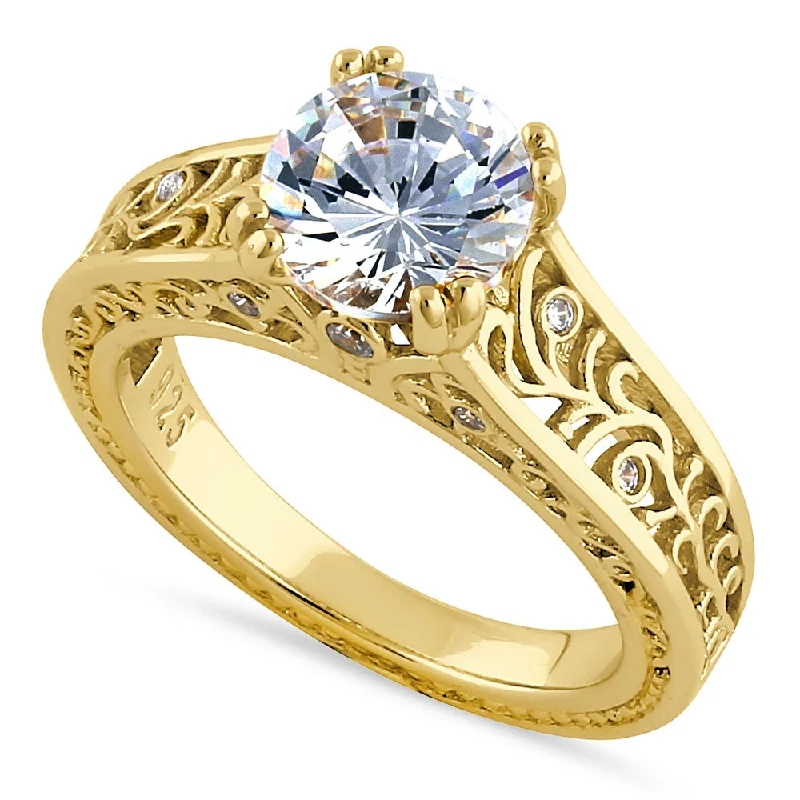 Sterling Silver Gold-Plated Filigree CZ Ring