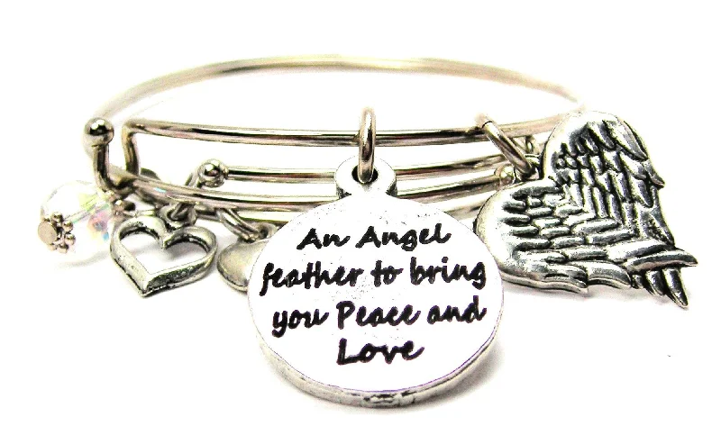 An Angel Feather To Bring You Peace And Love With Folded Angel Wings In A Heart Shape Expandable Bangle Bracelet Set