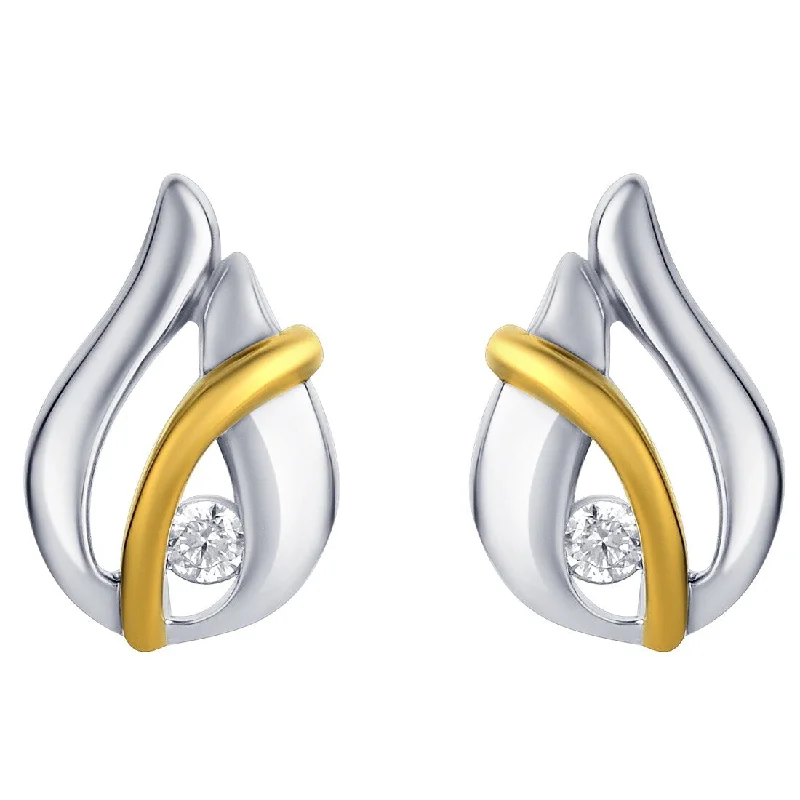 Two-Tone Sterling Silver Cubic Zirconia Raindrop Stud Earrings