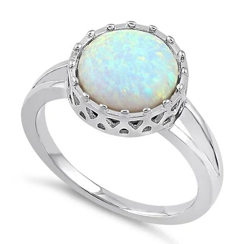 Sterling Silver Crown White Lab Opal Ring