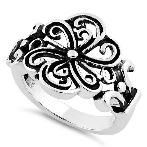 Sterling Silver Round Swirl Flower Ring