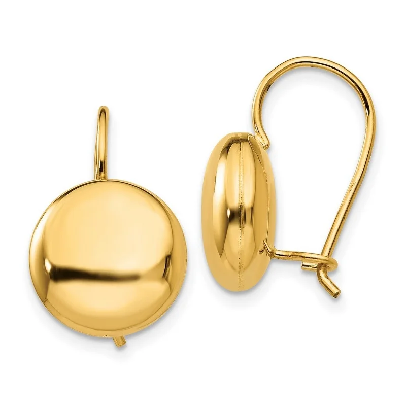 Curata 14k Yellow Gold Polished 12mm Button Kidney Wire Earrings