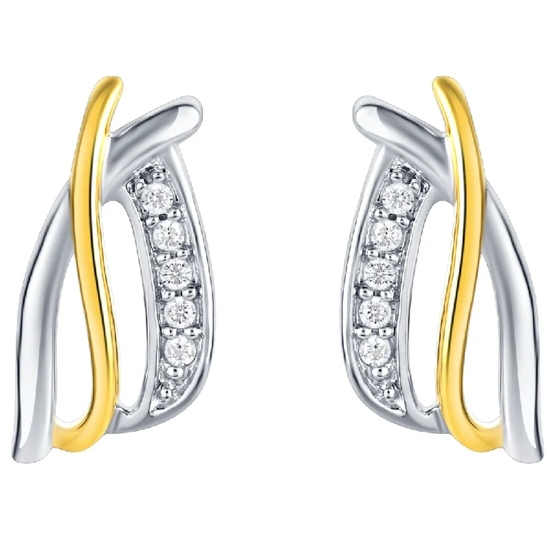 Two-Tone Sterling Silver Cubic Zirconia Criss-Cross Earrings