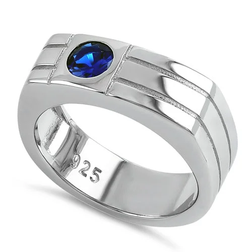 Sterling Silver Men's Blue CZ Ring