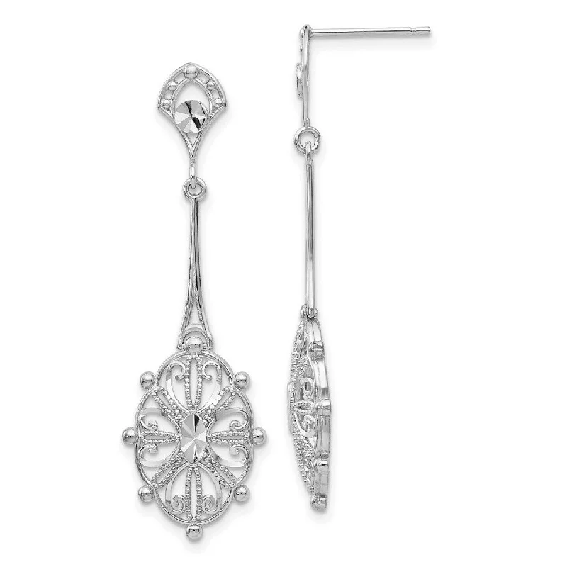 Curata 14k White Gold Dangle Sparkle Cut Filigree Earrings - 42x13mm