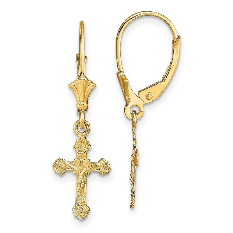 Curata 14k Gold Mini Crucifix With Fancy Tips Leverback Earrings (3 0f 3) - 30.3x9mm Wide