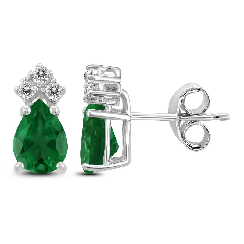 Marquee 14K White Gold 6x4MM Pear Emerald and Diamond Earrings