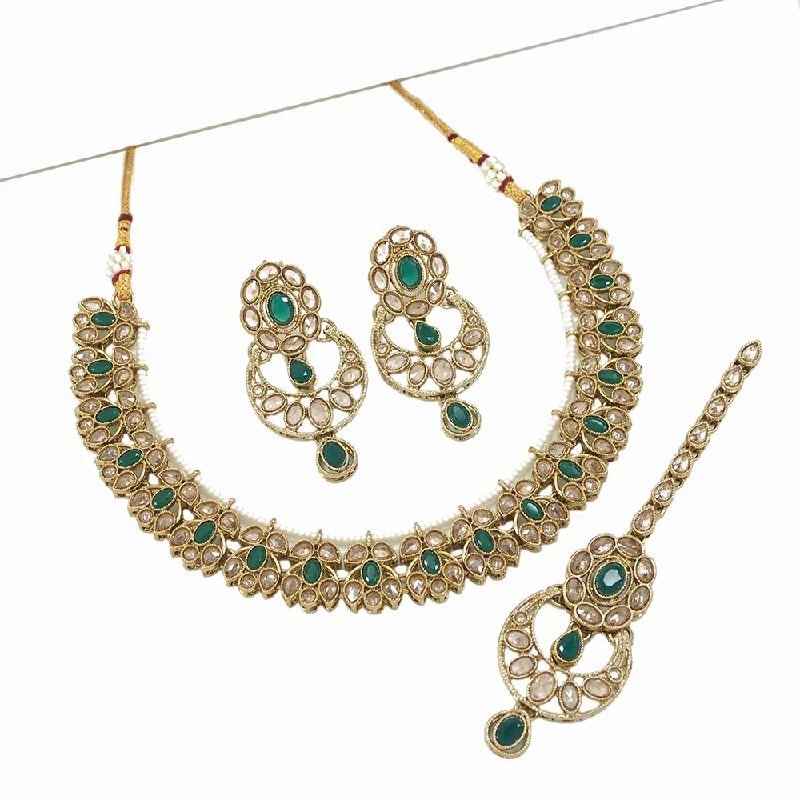 Mangalmani Jewels Gold Plated Crystal Stone Pearl And Beads Necklace Set