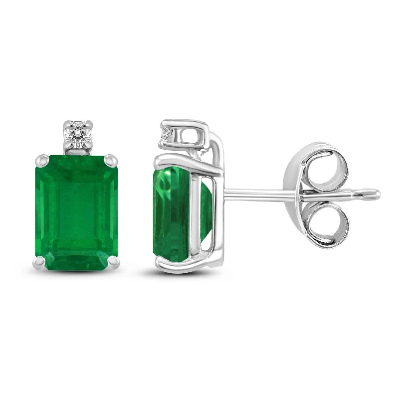 Marquee 14K White Gold 5x3MM Emerald Shaped Emerald and Diamond Earrings