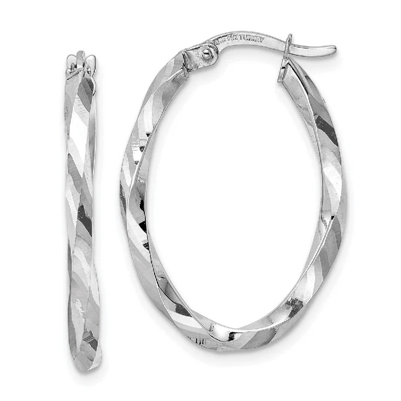 Curata 14k White Gold Polished 2.5x 29mm Twisted Oval Hoop Earrings