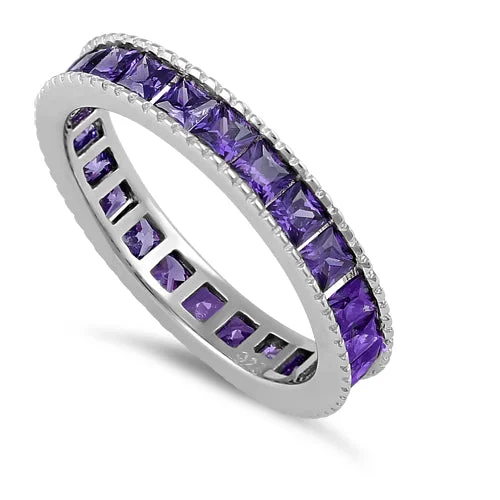 Sterling Silver Purple CZ Eternity Band Ring