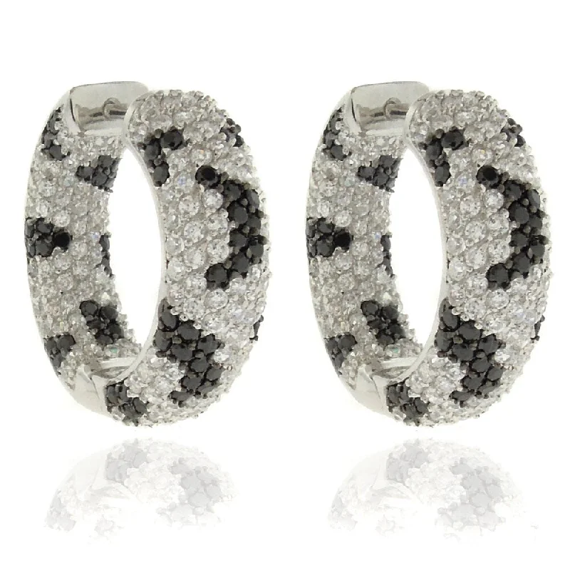 Dolce Giavonna Silverplated Cubic Zirconia Python Print Hoop Earrings