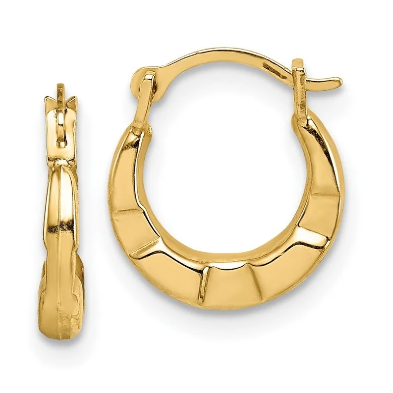 Curata 14k Yellow Gold 12mm Beveled Hoop Earrings