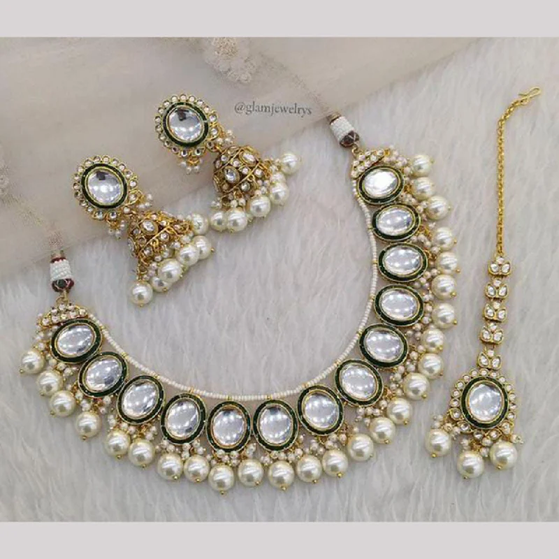 India Art Gold Plated Kundan Pearl And Beads  Necklace Set