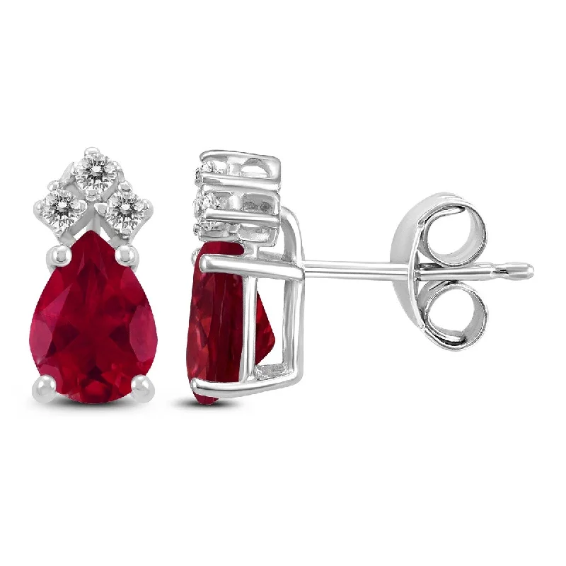 Marquee 14K White Gold 5x3MM Pear Ruby and Diamond Earrings