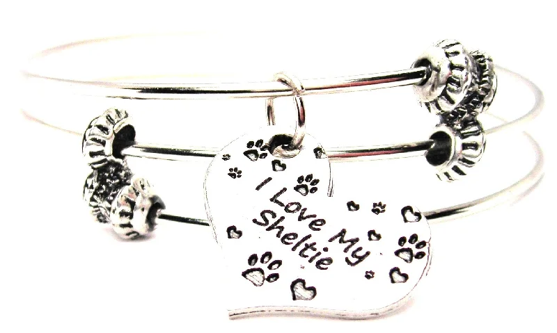 I Love My Sheltie Triple Style Expandable Bangle Bracelet