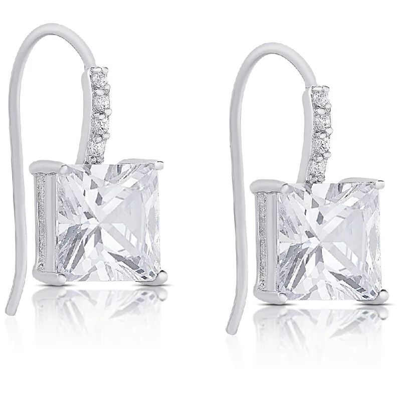 Dolce Giavonna Sterling Silver Cubic Zirconia Square Dangle Earrings