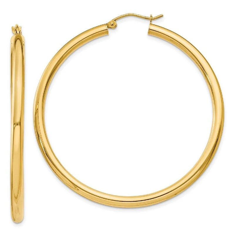 Curata 14k Yellow Gold Polished 3x50mm Round Hoop Earrings