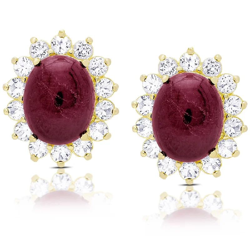 Dolce Giavonna Gold Over Sterling Silver Oval Ruby and White Topaz Stud Earrings