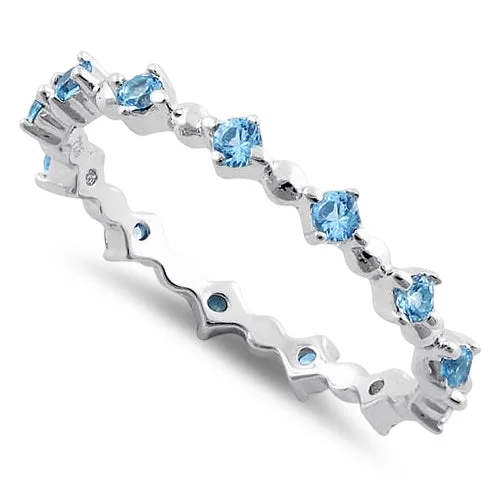 Sterling Silver Eternity Thin Aquamarine CZ Ring