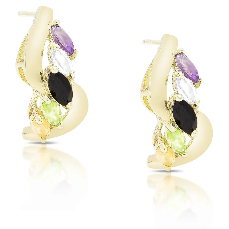 Dolce Giavonna Gold Over Sterling Silver Multi Gemstone Drop Stud Earrings