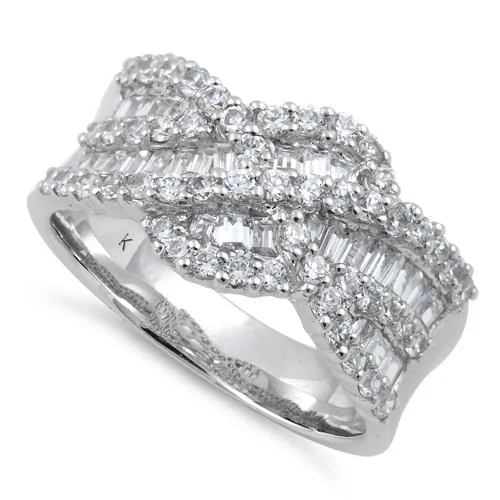 Sterling Silver Elegant Wave CZ Ring