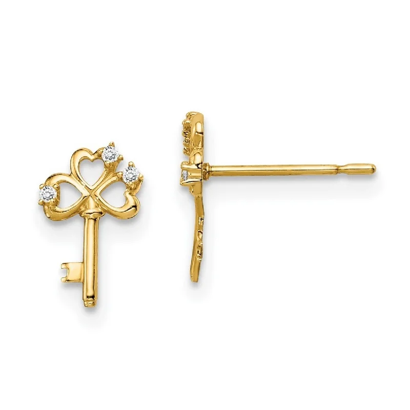 Curata 14k Yellow Gold CZ Cubic Zirconia Key Post Earrings - 9mm long