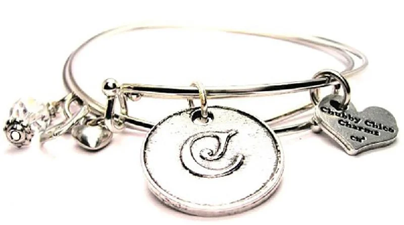 Initial C Circle Expandable Bangle Bracelet Set