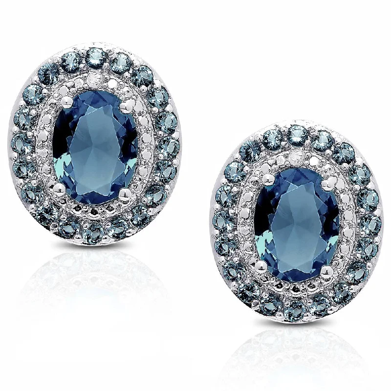 Dolce Giavonna Sterling Silver London Blue Topaz Diamond Accent Oval Stud Earrings