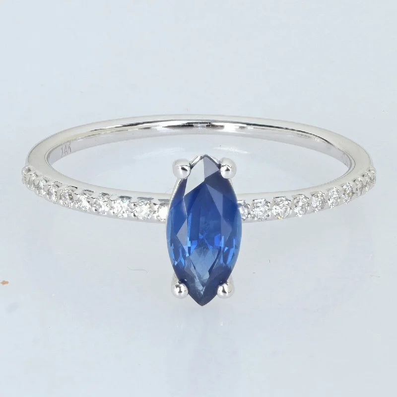 Miadora 4/5ct TGW Blue Sapphire 1/8ct Diamond Ring 14k White Gold